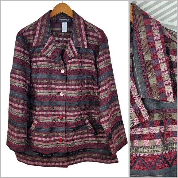Sag Harbor Tapestry Jacket Plus size 18W Blazer Coat career Red Art To Wear - Picture 1 of 6